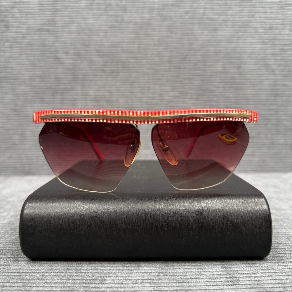 Vintage 70s Red White Striped Shield Y2k Sunglasses Rimless  Retro Eyewear